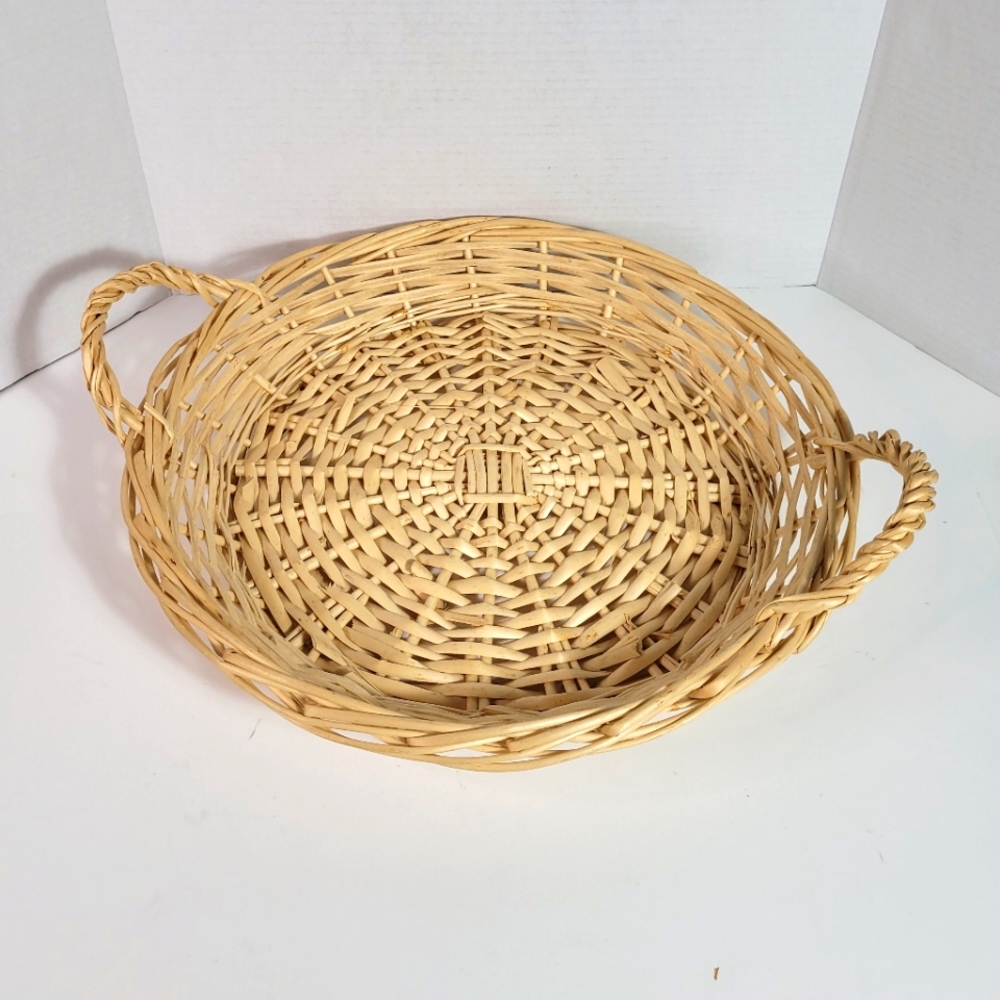 Large Wicker Basket Tray with Handles